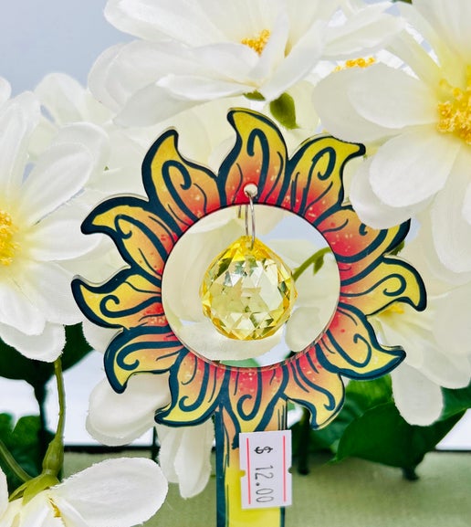 Acrylic Shaped Sublimated Garden Stake with hole and  crystal or Acrylic charm