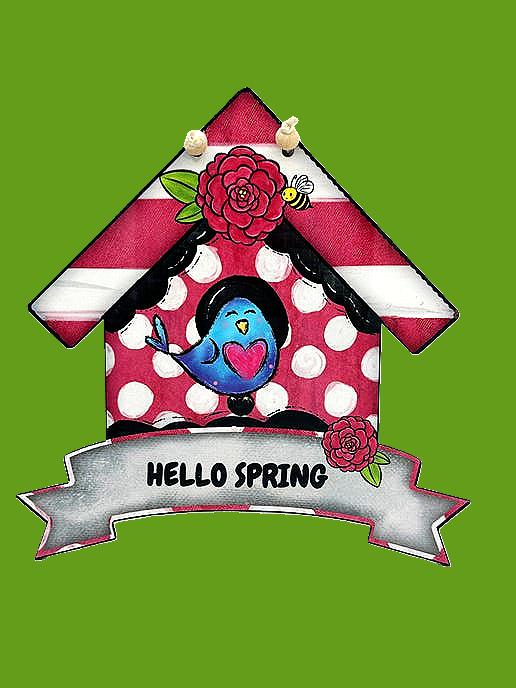Birdhouse With Ribbon Banner Shaped Sublimated Door Hanger