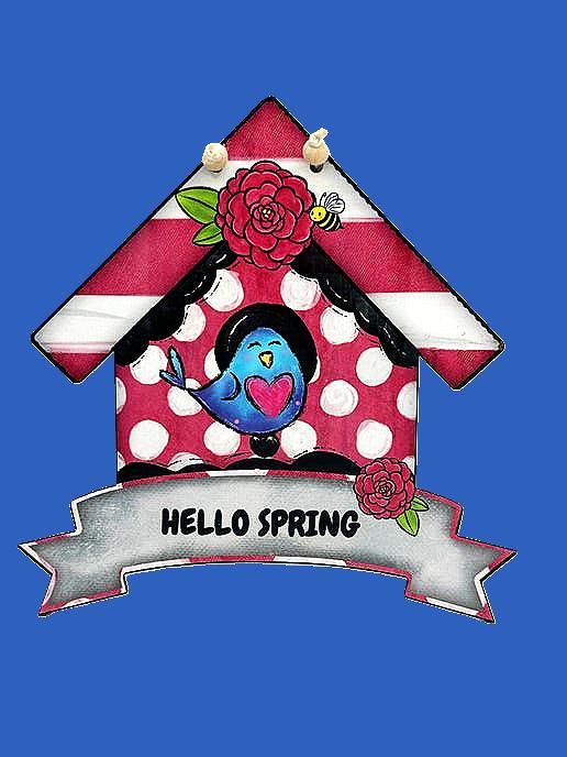 Birdhouse With Ribbon Banner Shaped Sublimated Door Hanger