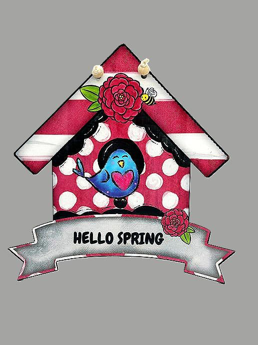 Birdhouse With Ribbon Banner Shaped Sublimated Door Hanger