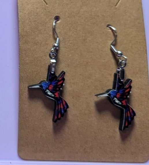 Hummingbird Shaped Sublimated Earrings
