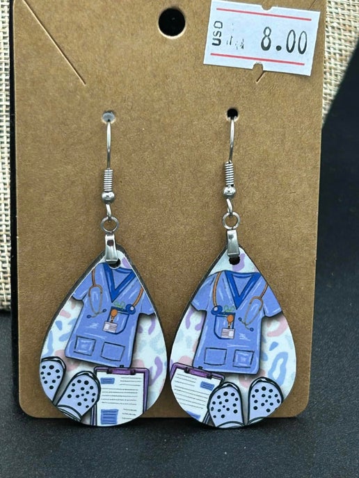 Medical Themed Teardrop Shaped Sublimated Earrings