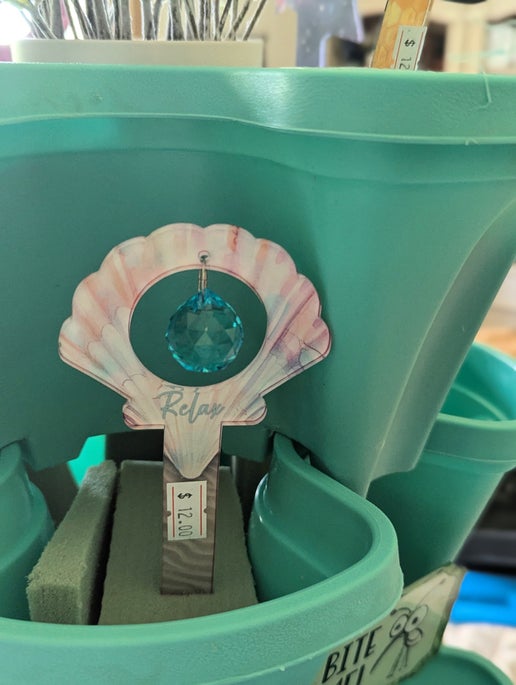 Acrylic Shaped Sublimated Garden Stake with hole and  crystal or Acrylic charm