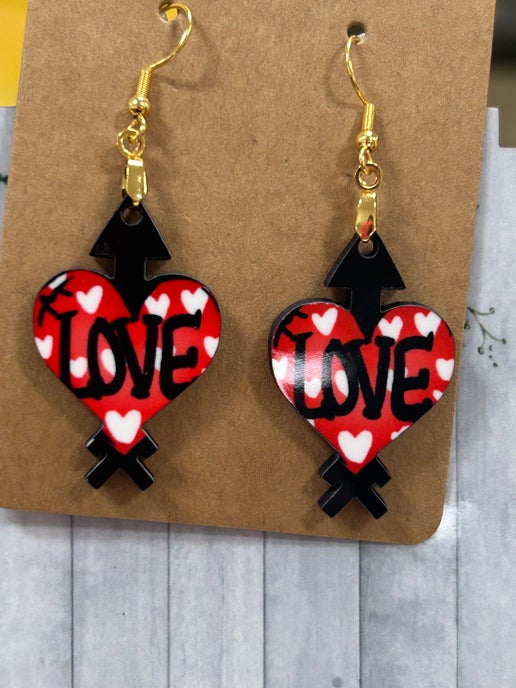 Heart Arrow Shaped Sublimated Earrings