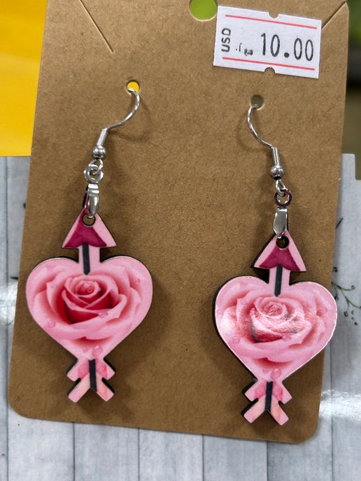 Heart Arrow Shaped Sublimated Earrings