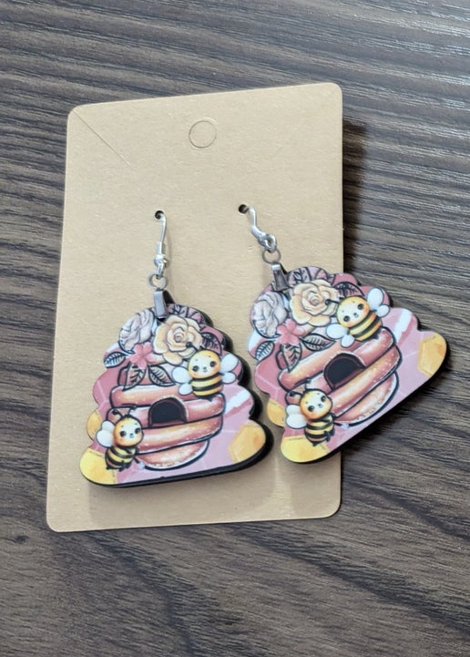 Beehive Shaped Sublimated Earrings 1.5 inch