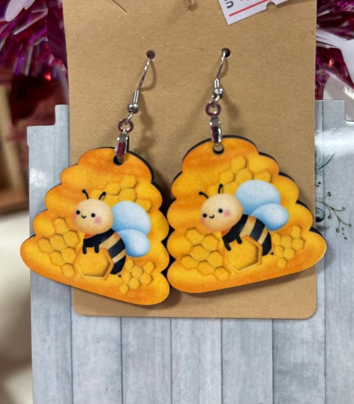 Beehive Shaped Sublimated Earrings 1.5 inch