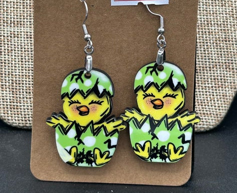Chick in Egg Shaped Sublimated Earring