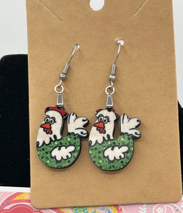 Chicken Shaped Sublimated Earrings