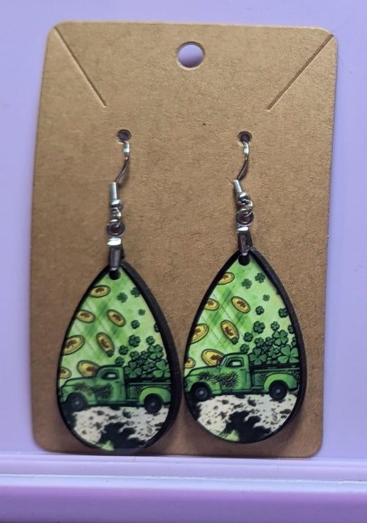 ST. Patrick's Day Themed Teardrop Shaped Sublimated Earrings