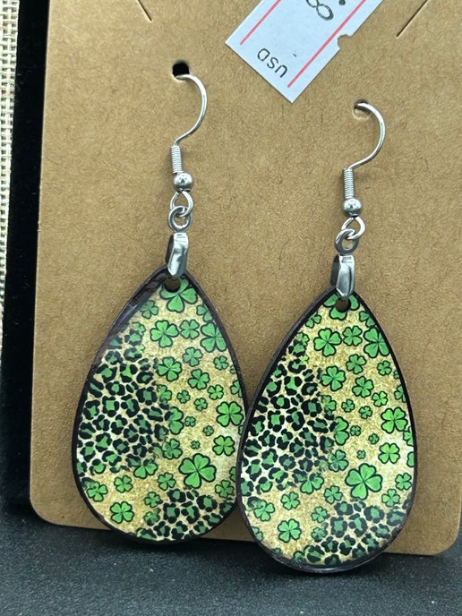 ST. Patrick's Day Themed Teardrop Shaped Sublimated Earrings