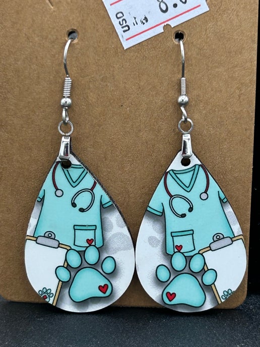 Medical Themed Teardrop Shaped Sublimated Earrings