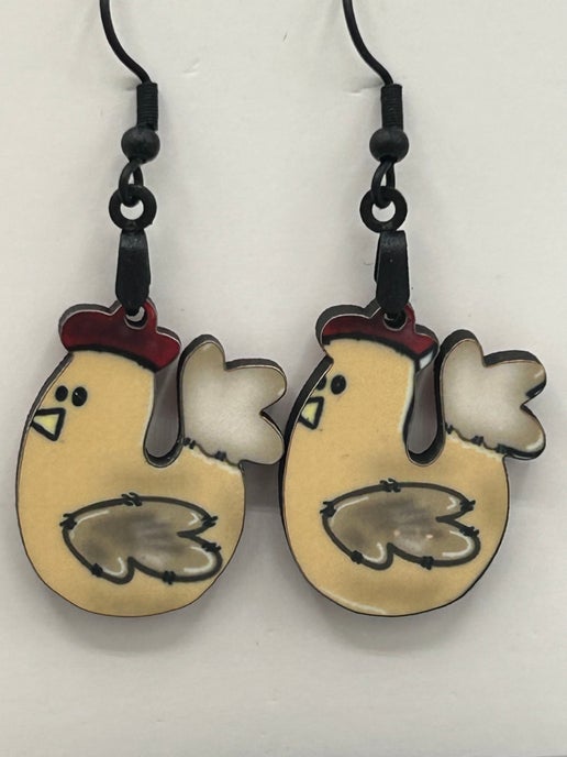 Chicken Shaped Sublimated Earrings