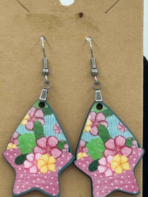 Teardrop Star Shaped Sublimated  Earrings