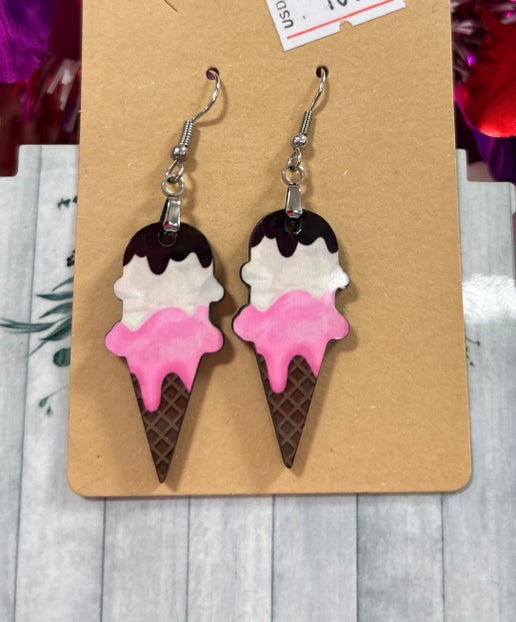 Ice Cream Cone Shaped Sublimated  Earrings