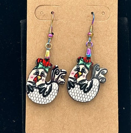 Chicken Shaped Sublimated Earrings