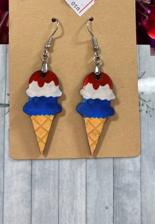 Ice Cream Cone Shaped Sublimated Earrings