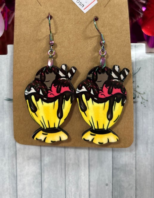 Ice Cream Sundae Shaped Sublimated Earrings