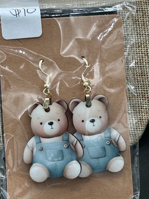 Teddy Bear Shaped Sublimated Earring
