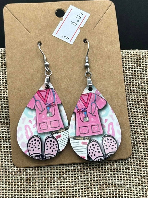 Medical Themed Teardrop Shaped Sublimated Earrings