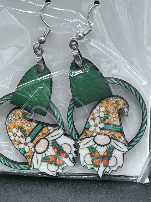 Faux Leather and MDF Gnome Sublimated Earrings