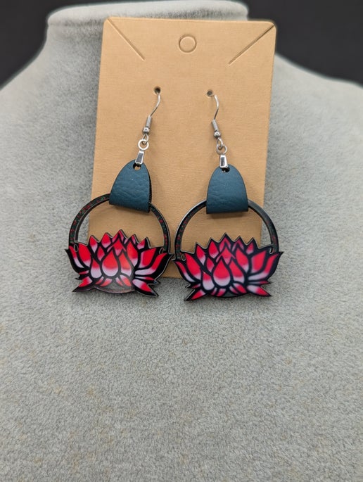 Round Lotus Shaped Sublimated Earrings