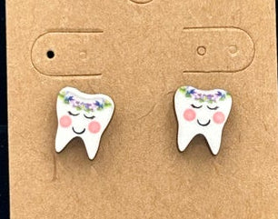 Tooth Shaped Sublimated Stud Earrings