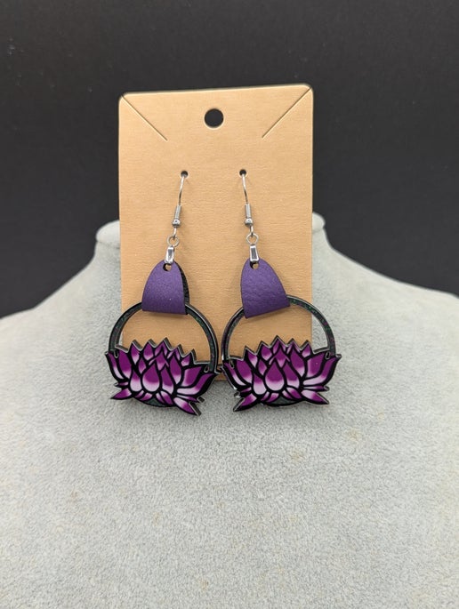 Round Lotus Shaped Sublimated Earrings
