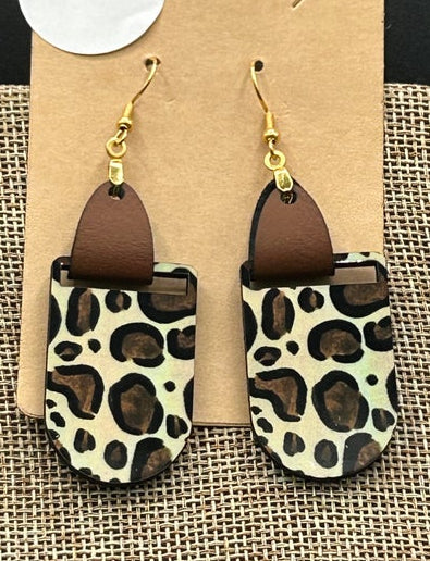 Faux Leather Bar Shaped Sublimated Earrings