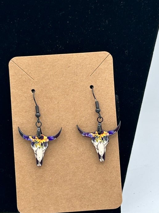 Steer Skull Shaped Sublimated Earrings 1 inch