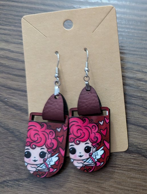 Faux Leather Bar Shaped Sublimated Earrings