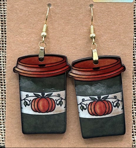 Coffee To GO Cup Shaped Sublimated Earrings