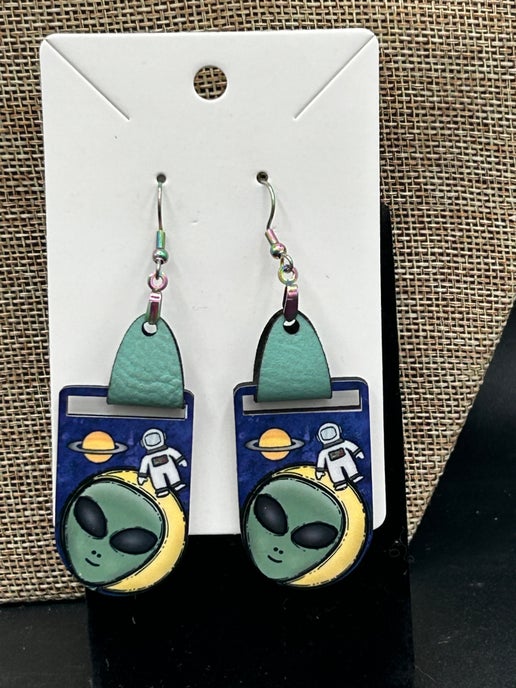 Faux Leather Bar Shaped Sublimated Earrings