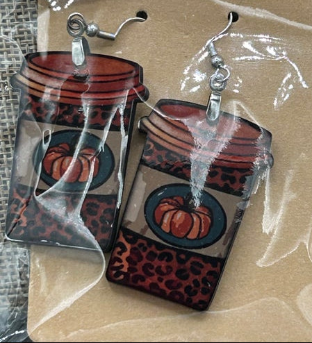Coffee To GO Cup Shaped Sublimated Earrings