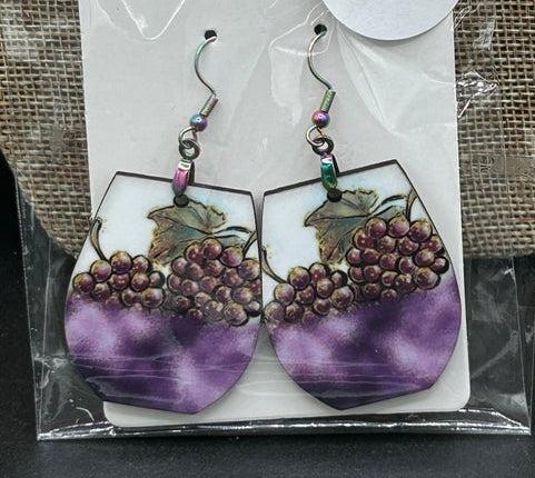 Stemless Wineglass Shaped Sublimated Earrings 1.5 inch