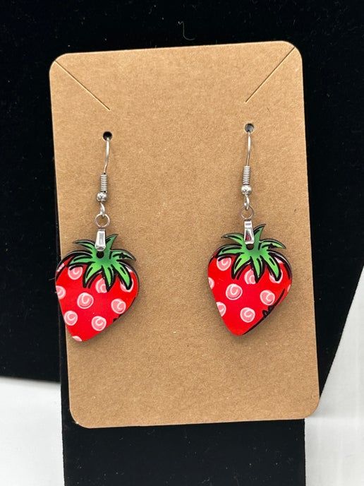 Strawberry Shaped Sublimated Earrings 1 inch