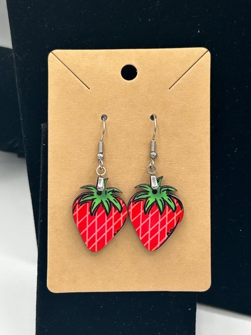Strawberry Shaped Sublimated Earrings 1 inch