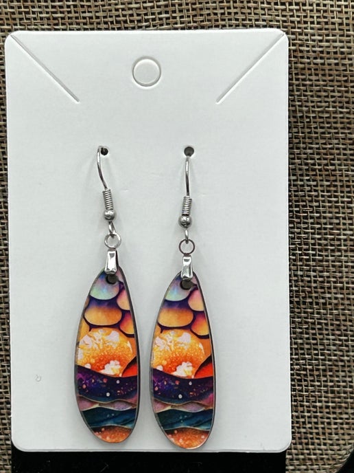 Boho Oval Bar Shaped Sublimated Earrings
