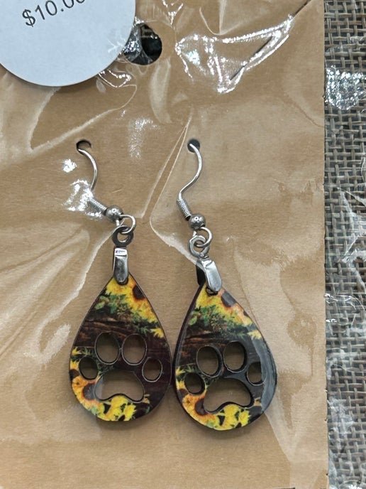 Pawprint Teardrop  Shaped Sublimated Earring 1 inch