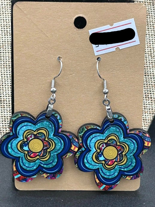 Chubby Flower Retro Hippi Swirl Sublimated Earrings