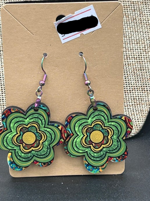 Chubby Flower Retro Hippi Swirl Sublimated Earrings