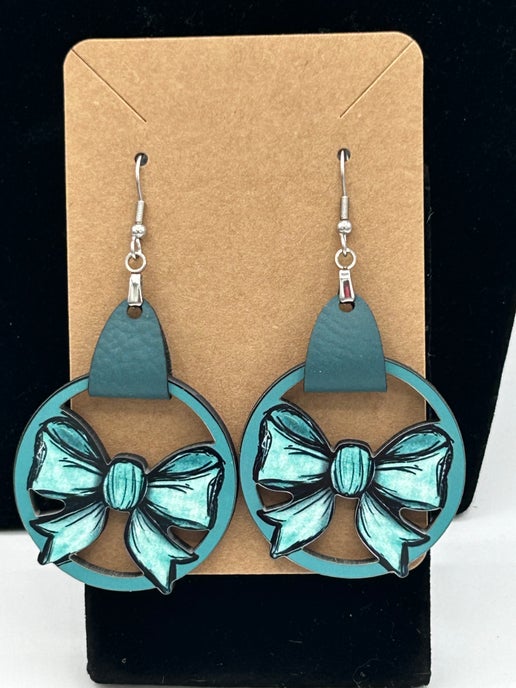 Faux Leather Bow Shaped Sublimated Earrings