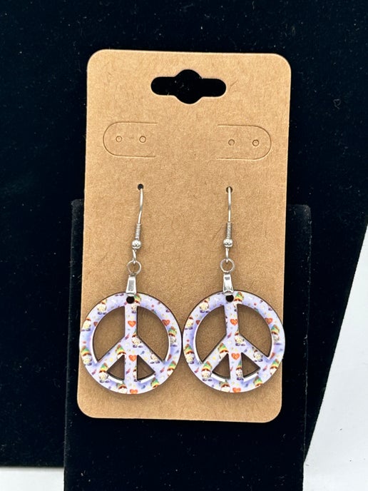 Peace Sign Shaped Sublimated Earrings 1 inch