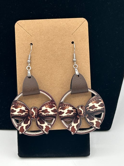 Faux Leather Bow Shaped Sublimated Earrings