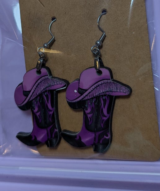 Cowboy Boot with Hat Shaped Sublimated Earrings 1.5 inch