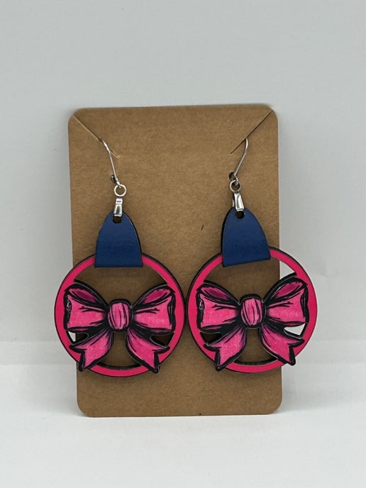 Faux Leather Bow Shaped Sublimated Earrings