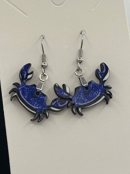 Crab Shaped Sublimated Earrings 1 inch