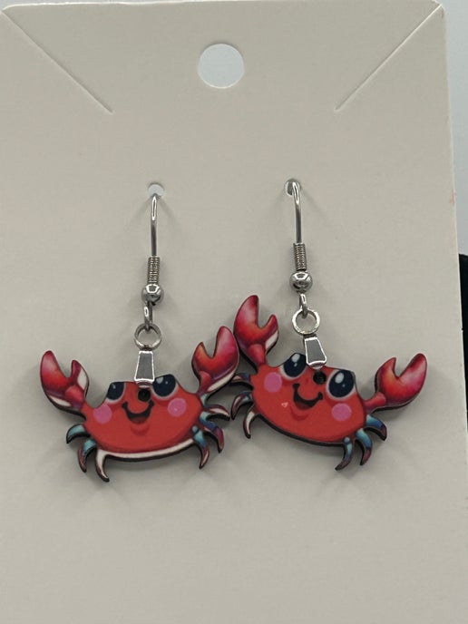 Crab Shaped Sublimated Earrings 1 inch