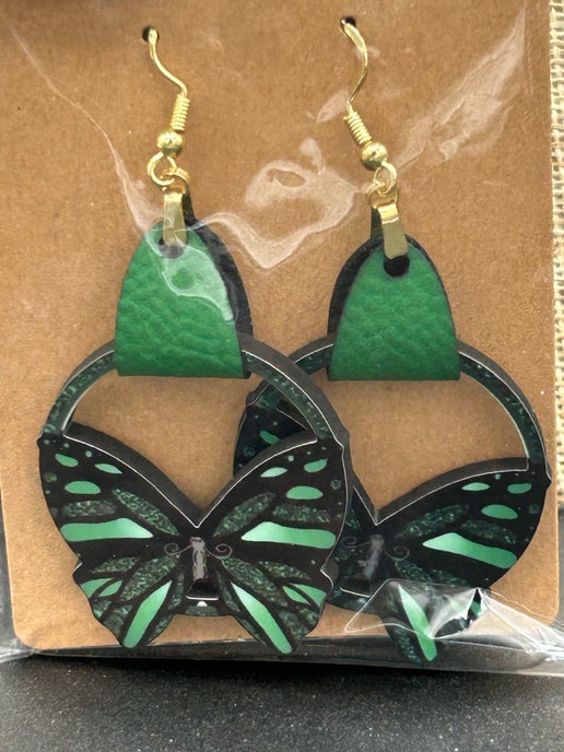 Round Butterfly Shaped Sublimated Earring