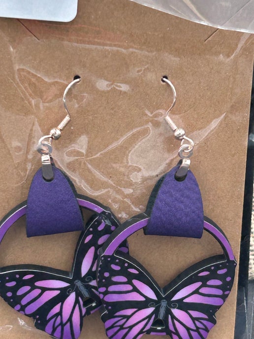 Round Butterfly Shaped Sublimated Earring